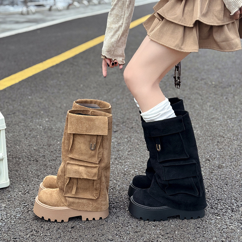 Wild Molecule Long Boots 2025 Spring and Autumn New Pocket Thick-Soled Knight Boots Slimming and Heightening Long Boots for Women Wild Molecule Long Boots 2025 Spring and Autumn New Pocket Thick-Soled Knight Boots Slimming and Heightening Long Boots for Women