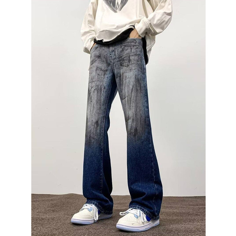 American-style High Street Gradient Jeans Men's Autumn Loose Straight Casual Micro-pants