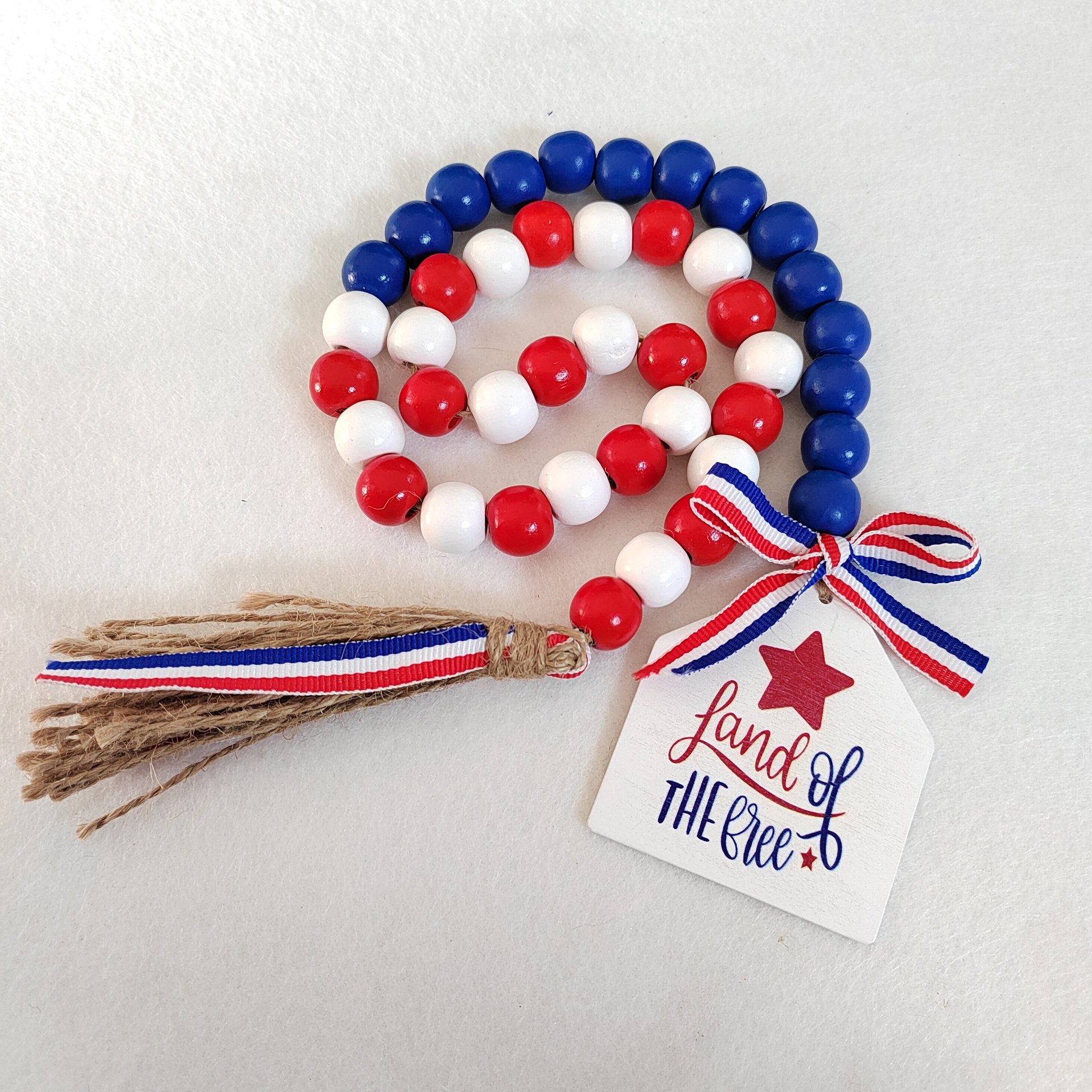 Inventario de EE.UU. Independencia diaria de perlas de bordilla colgante de madera DIY colorido cuerdas de cáñamo bordilla decoración colgante