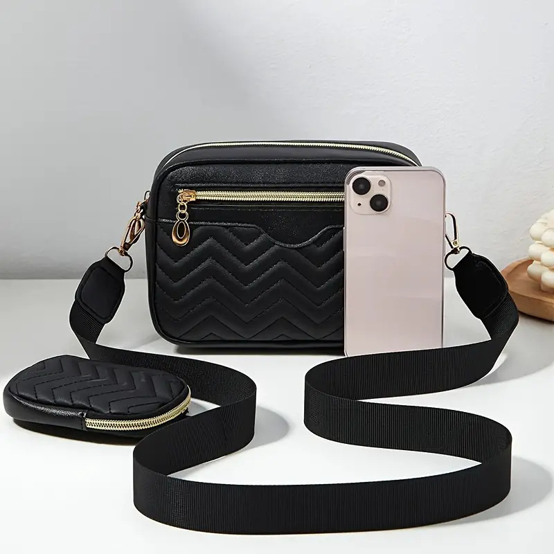 Bolso de hombro de mujer 2025, nuevo bordado ondas frente tirado bolso de cámara, bolso de teléfono móvil casual bolso de cambio comercio exterior