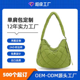 深圳厂家定制女士绗缝单肩包菱格手提包Quilted shoulder bag oem