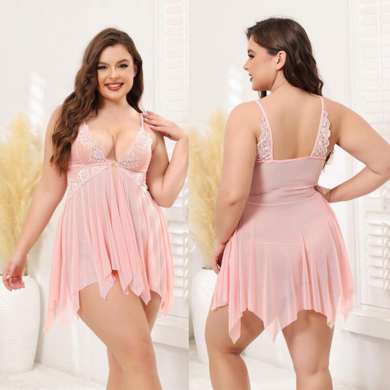 Foreign trade Europe and the United States plus size sexy underwear irregular hem sexy nightgown temptation lace pajamas suit 7202