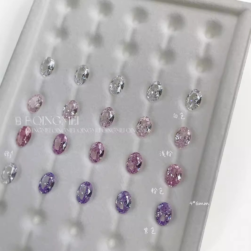 Green Ice Flower Cut Multicolor Zircon Combination Oval Mixed Color Synthetic Artificial Gem High Carbon Manicure Zircon