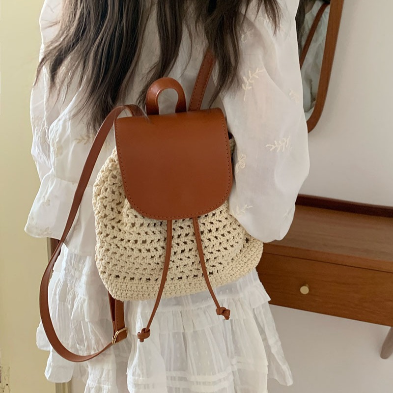 Bolsa de ombro para mulheres 2024 nova bolsa versátil para férias na praia, mochila de viagem com cordão de tecido de grama_voghion.com