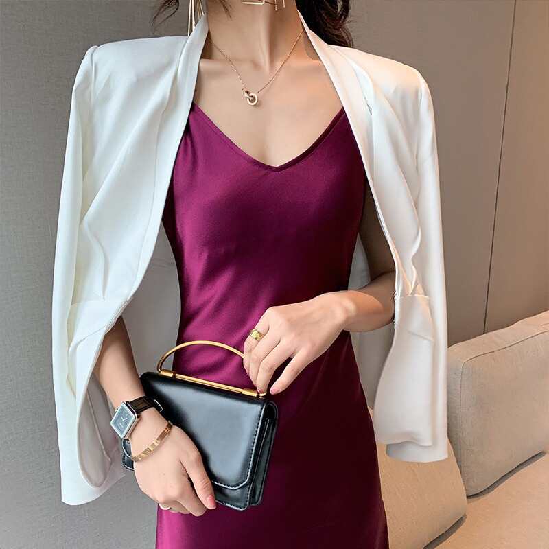 Multicolor 45 ° Oblique Long Sling High-grade Triacetic Acid Satin V-neck Full Body Oblique Sling dress Dark Green