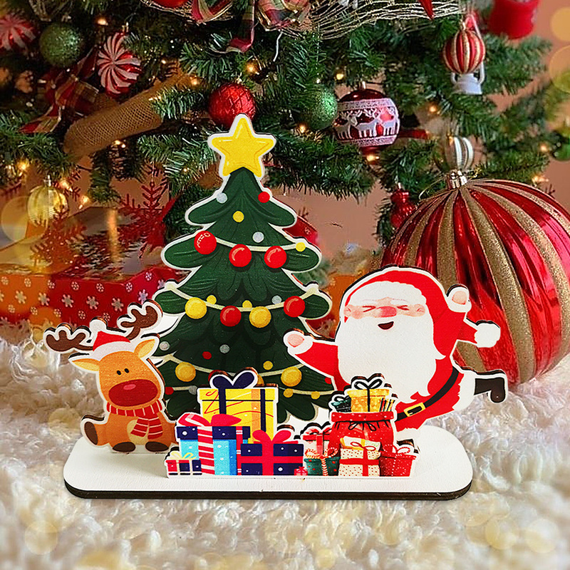現物クリスマス祝日パーティー雰囲気装飾道具木製サンタクロースデスクトップ立ち札飾りクリスマス装飾|undefined