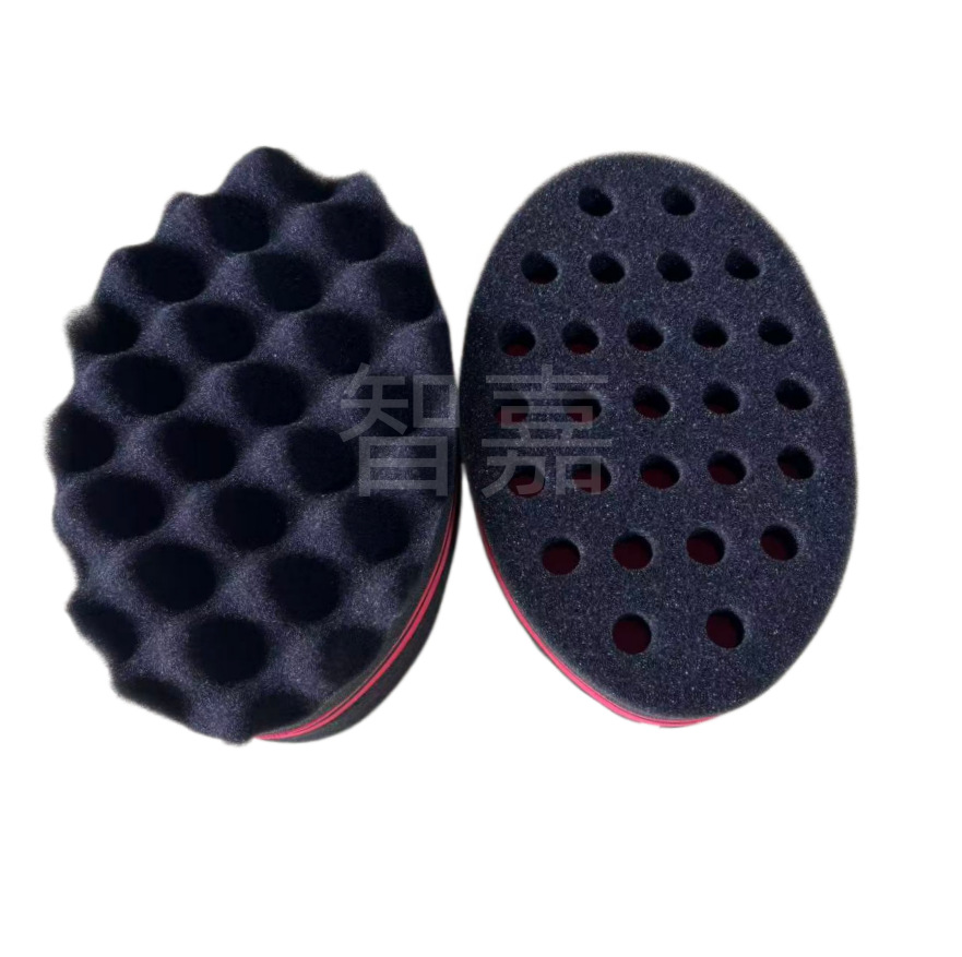 Fuente oval agujero negro rizador de pelo guante esponja negro fábrica de esponja caliente transfronteriza