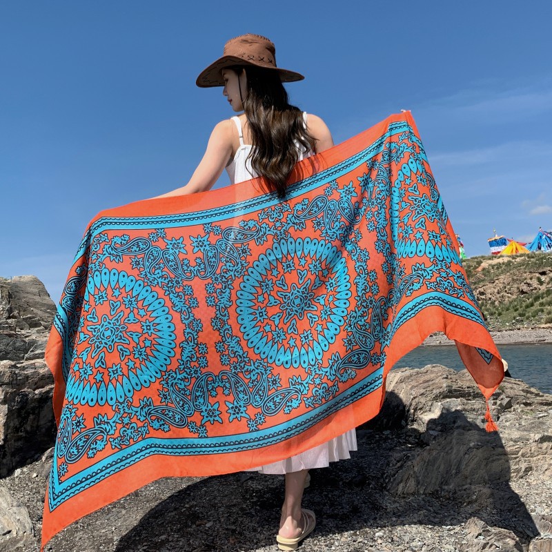 Estilo étnico retro Yunnan Lijiang viajes protección solar bufanda de algodón y lino bufanda sensación de las mujeres playa chal decorativo
