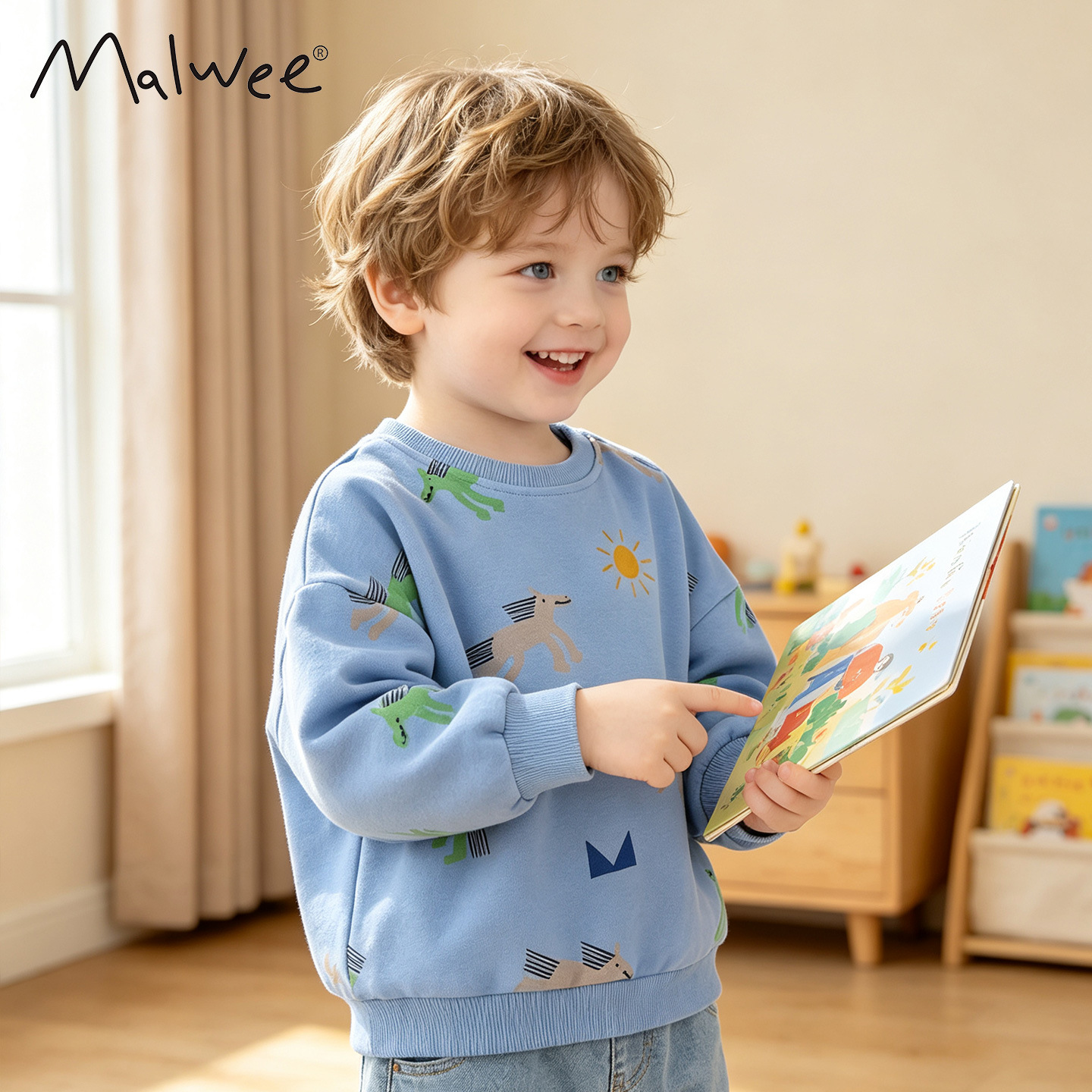 Malwee boys' sweatshirts, new autumn style, European and American style, casual long-sleeved children's clothing.