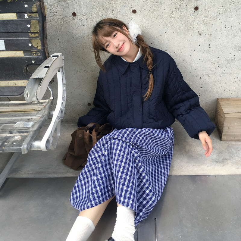 彩色织唛竖条纹理25秋冬翻领小个子轻盈棉服甜美韩版宽松棉衣外套|undefined