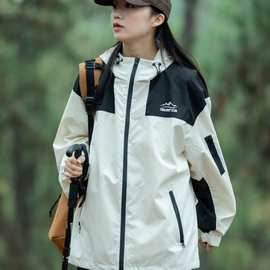 工装服拼接户外登山日系复古防风冲锋衣夹克外套情侣男女美式新款