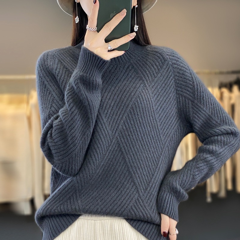 加厚秋冬显瘦女半新款席编羊毛衫套头毛衣针织宽松打底衫纯高领