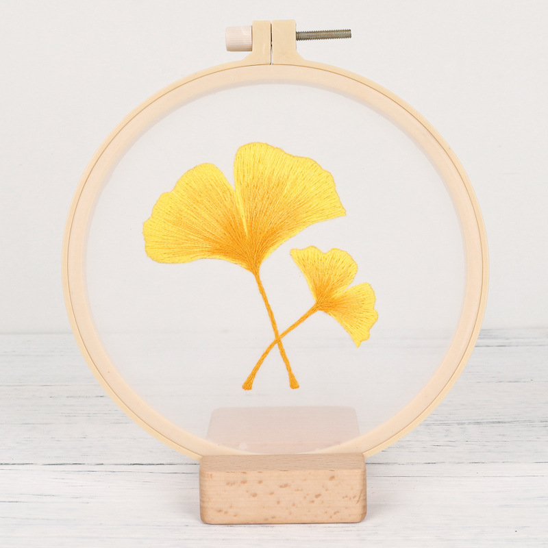 Ginkgo hoja de arce transparente hilo bordado material paquete DIY hecho a mano auto-bordado pintado traje de costura