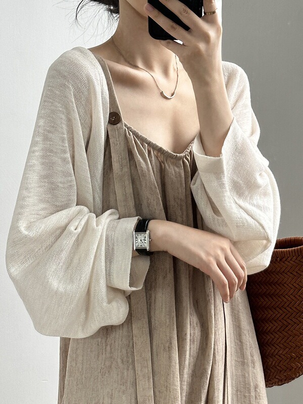 Bat-Sleeve Knitted Shawl Cardigan Thin Coat for Women, Summer Short Vest with Camisole Sun Protection Top Cover-Up
