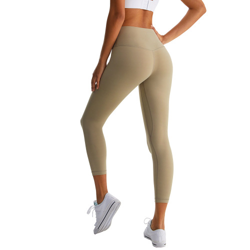 New nude-feeling brushed yoga pants for women to wear as outerwear, high-waisted butt-lifting and abdominal-shrinking fitness tights, sweat-wicking and moisture-absorbing sports trousers
