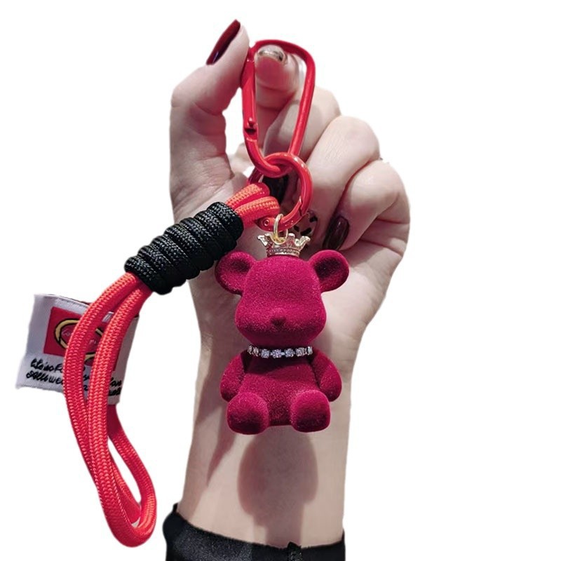 Nuevo cartón de dibujos animados flocado corona violenta oso llavero colgante pareja muñeca bolso colgante teléfono móvil pequeño regalo