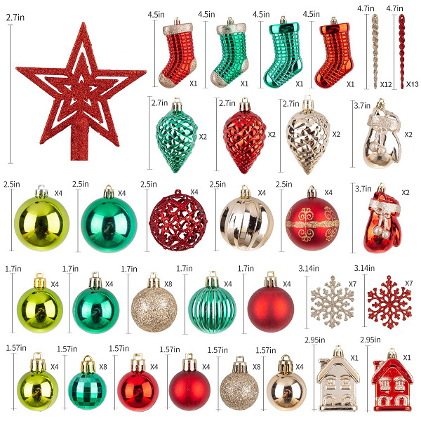 132 piezas BOLA DE Navidad traje sexo opuesto copo de nieve árbol estrella superior bola hueca árbol de Navidad adornos de Navidad pintado BOLA DE Navidad