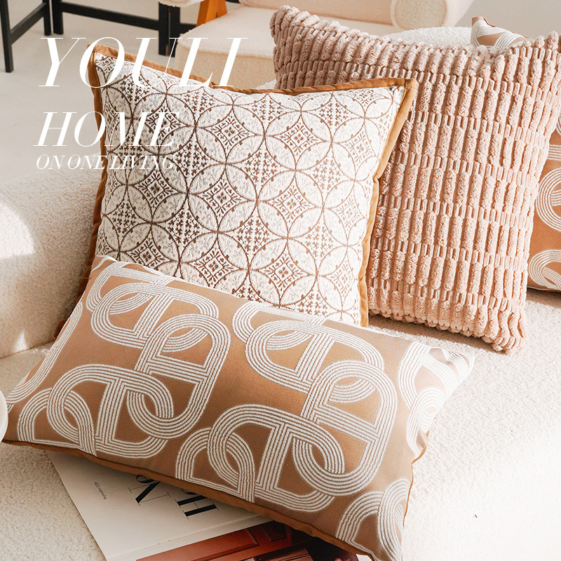 Caballo francés marrón de alto nivel abraza almohada funda ventana flotante sofá sala de estar lujo ligero almohada de cintura almohada de cabecera con núcleo