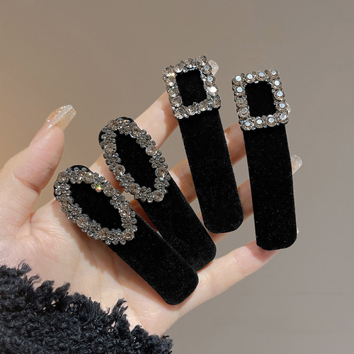 Black square water diamond hair clip, side clip, fringe clip at the temple, back of the head, broken hair BB clip, velvet hair clip, hair accessory