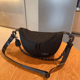 女包新款斜挎包小包时尚网面休闲单肩包个性粗链手拎包斜跨包百搭