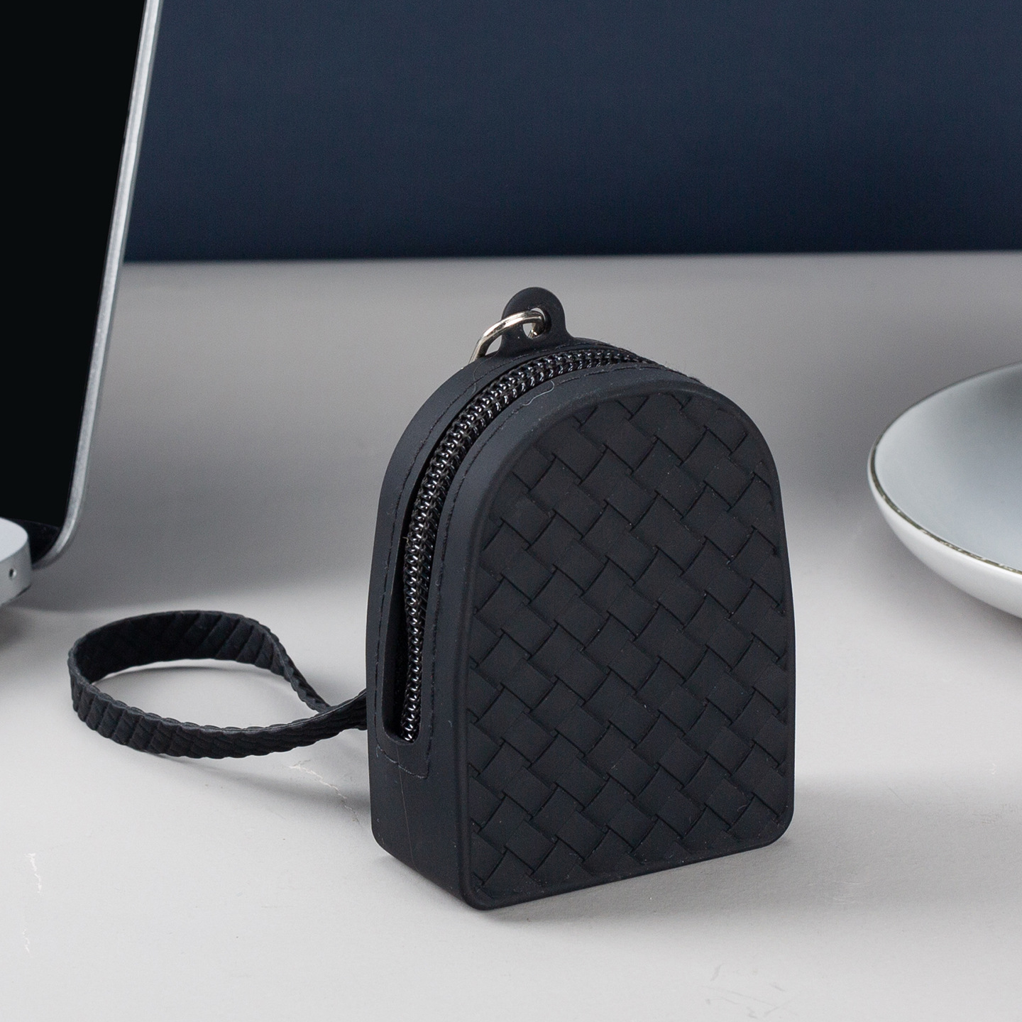 Cartera individual mujer cremallera tejido simple monedero de silicona exquisito bolso de tarjeta de moda auricular cable de datos bolsa de almacenamiento