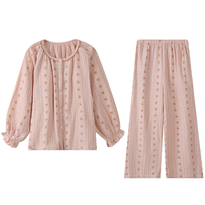 産後服 パジャマ レディース 春秋 綿100％ ガーゼ 妊婦 授乳服 2025年新作 長袖 ホームウェアセット|undefined