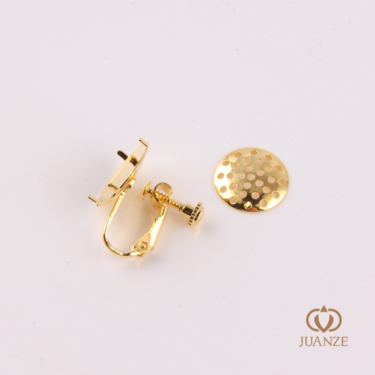 Golden ear clips, 15mm, 750 sample gold, 1 pair
