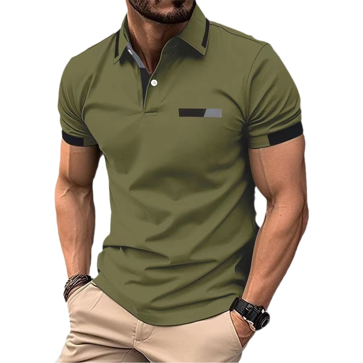 Amazon nuevo transfronterizo de los hombres de la camisa de polo ocasional pecho falso bolsillo solapa botón de negocios camiseta superior de los hombres
