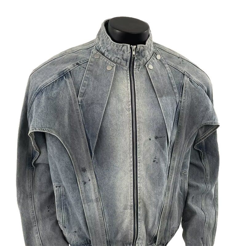 Distressed Denim Jacket For Men Vintage Loose Workwear Style_voghion.com