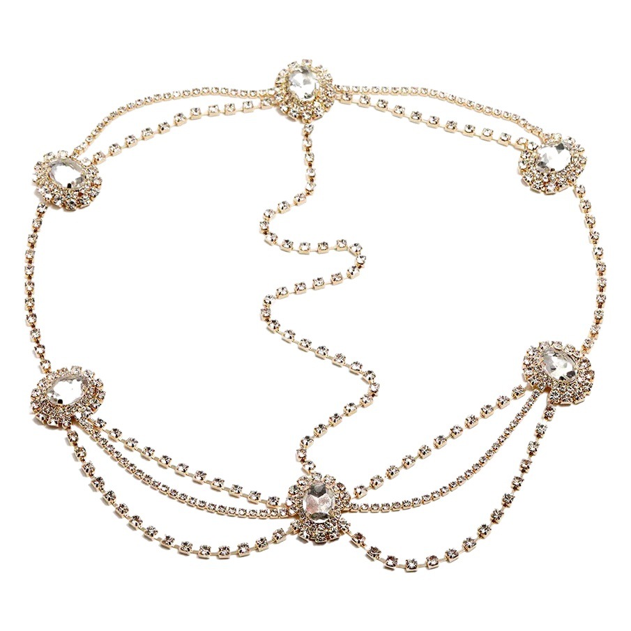 Factory direct supply rhinestone European and American bride headdress retro ethnic tassel hair chain simple Hanfu forehead chain accessories