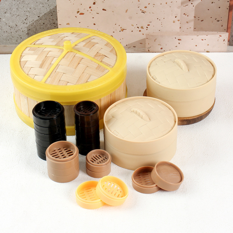 ミニチュアシミュレーション蒸し器モデル diy 食品ままごとミニキッチン蒸し器おもちゃ竹蒸し器写真撮影の小道具|undefined