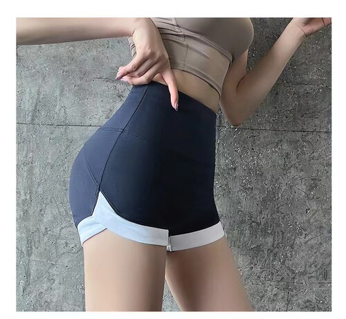 High-waist tummy-tuck butt-lifting outerwear yoga fitness peach-butt color-blocked three-quarter yoga shorts for women