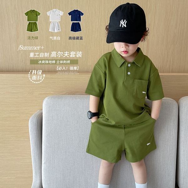 Children's Summer Short-Sleeved Suit Korean Style Handsome Boy Baby Polo Collar Short-Sleeved Shorts Casual Boy Two-Piece Set