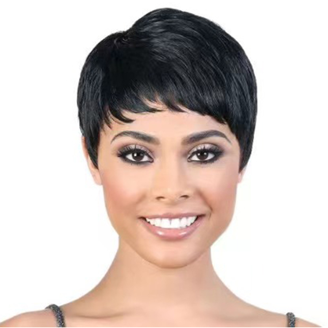 潺秀真人发全机制偏分短款头套short pixie cut human hair wigs