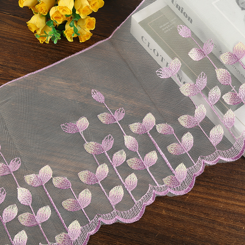 25CM新款定型纱网布树叶刺绣花边服装箱包家纺芭比娃娃裙摆花边