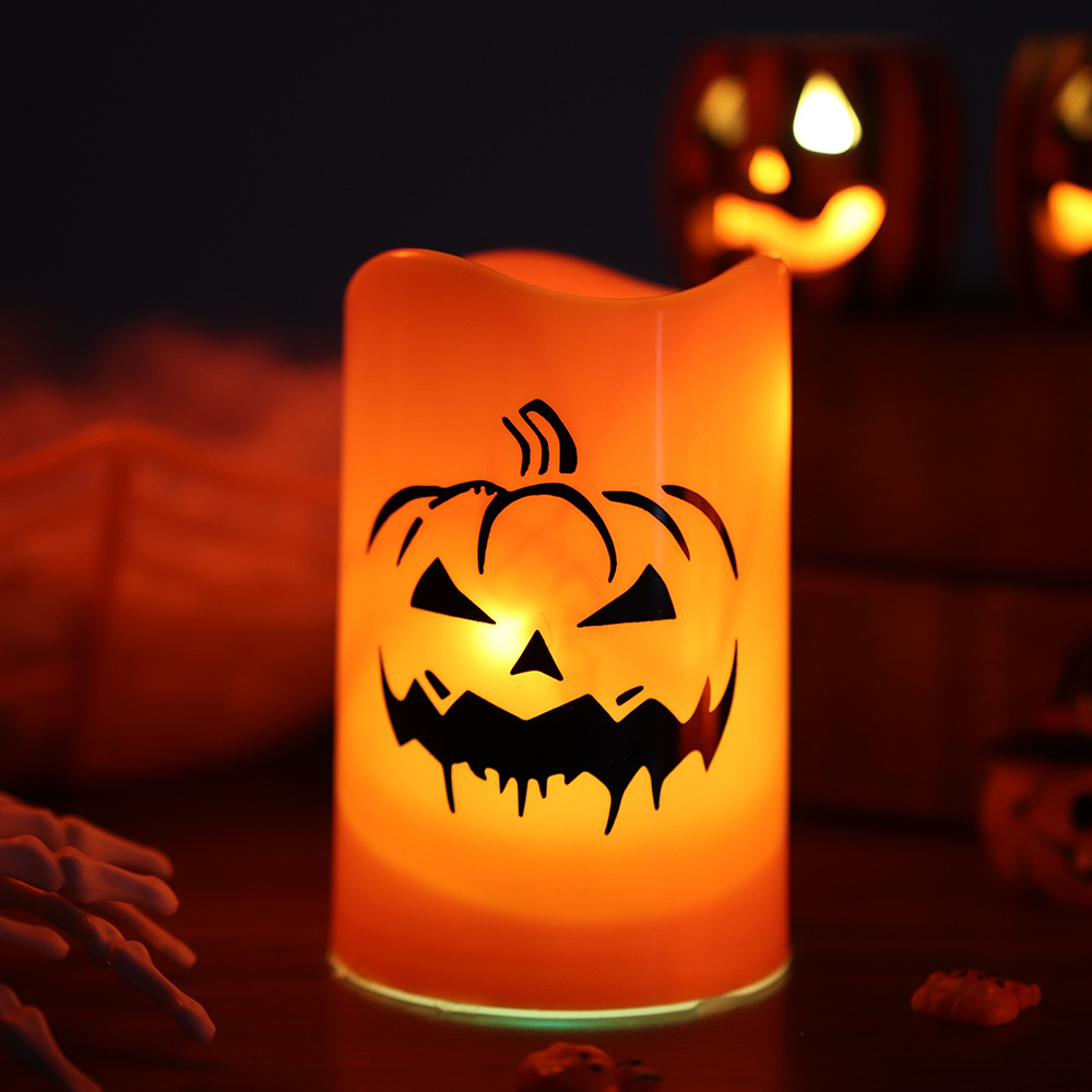 Transfronterizo al por mayor de Halloween LED lámpara de vela electrónica esqueleto patrón fantasma diseño de lámpara de noche decoración lámpara de calabaza