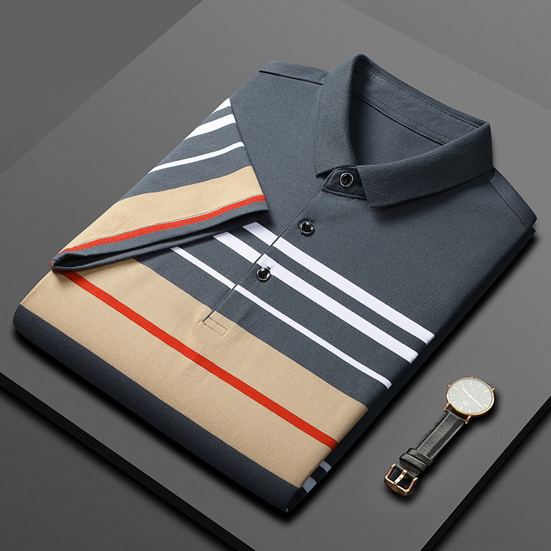 Binjie summer new high quality men's striped short-sleeved T-shirt cotton thin business lapel men's polo shirt_voghion.com