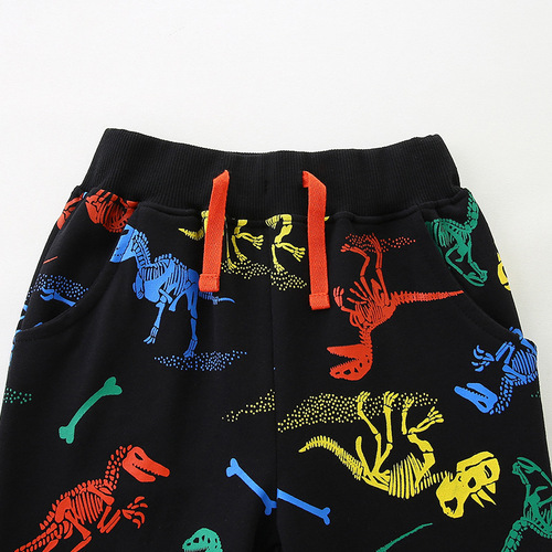 Autumn New Children's Sport Pants Western Style Fashion Boys Long Pants Dinosaur Cartoon Print Middle and Small Children's Ankle Pants