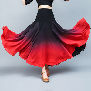 Women black with red gradient colored ballroom dance skirt for women flamenco skirts tango dance practice competition skirt modern dance big swing skirt