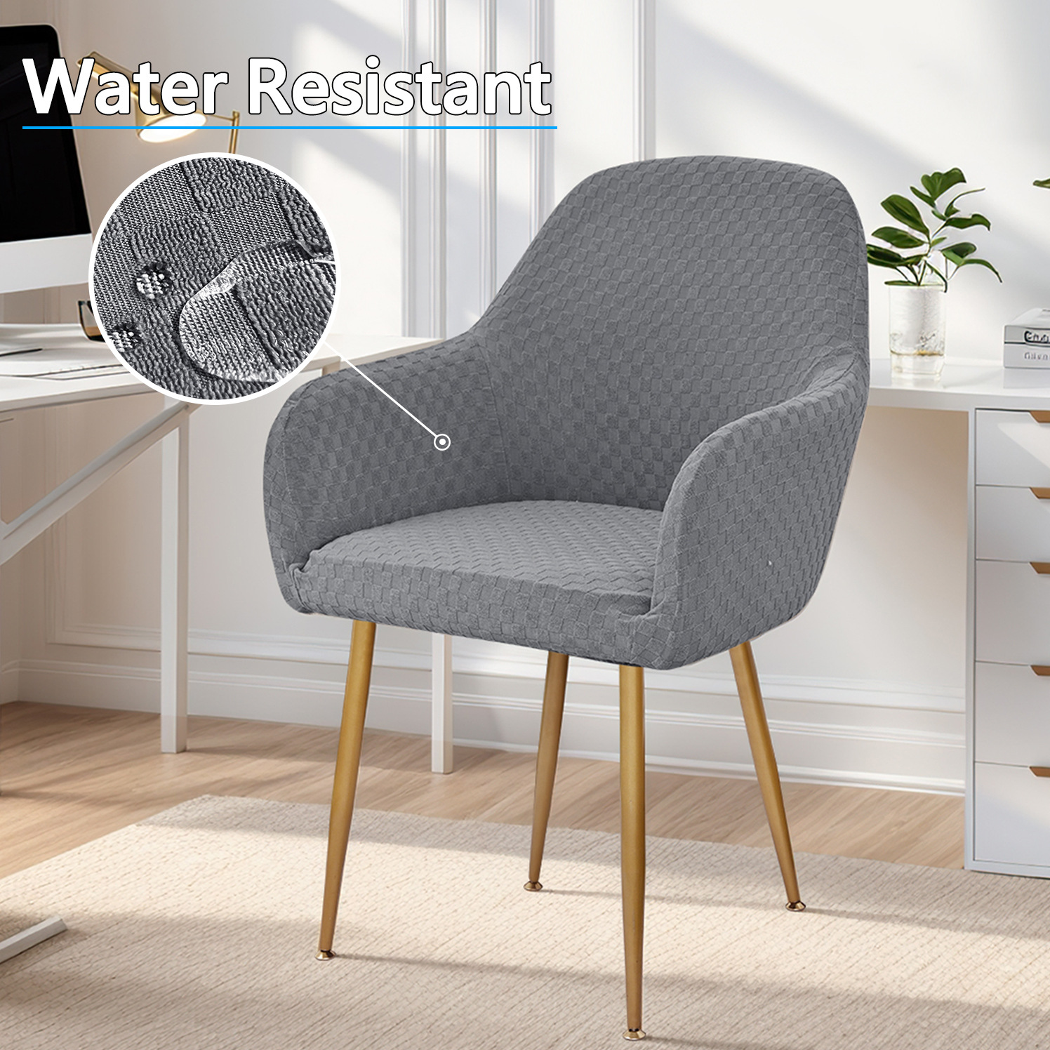 Nuevo estilo transfronterizo jacquard impermeable pequeño cuadrado nueva funda de silla curva estilo europeo elástica alta reposabrazos funda de silla de comedor anti-agarre de gato