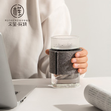 日式简约玻璃杯毛毡隔热防烫茶杯办公室家用牛奶果汁喝水杯带杯套