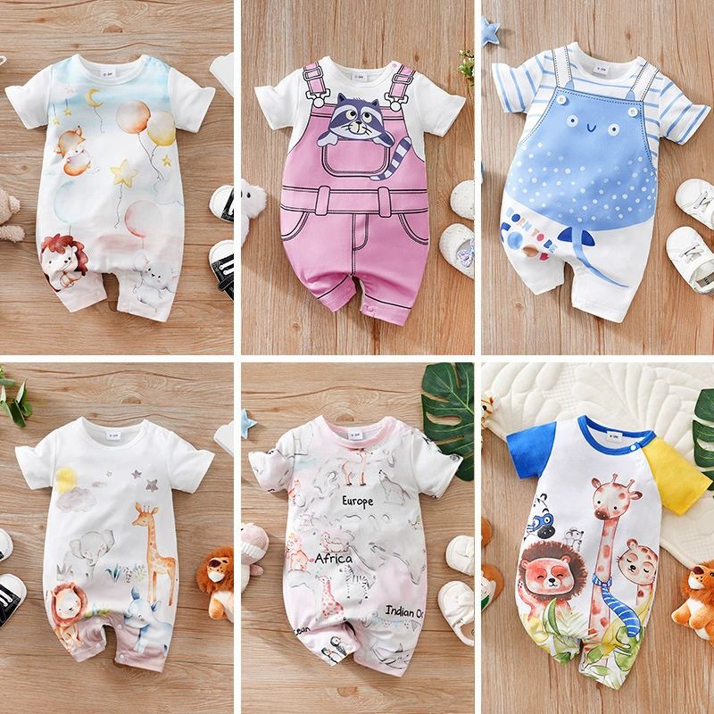 2025 summer new baby and toddler jumpsuit A-class printed short-sleeved climbing suit cute outing suit cross-border independent station