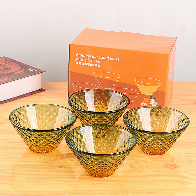Transparent Glass Bowl Four-piece Set Kitchen Household Fruit Salad Bowl Set Dessert Bowl Festive Event Gift Bowl