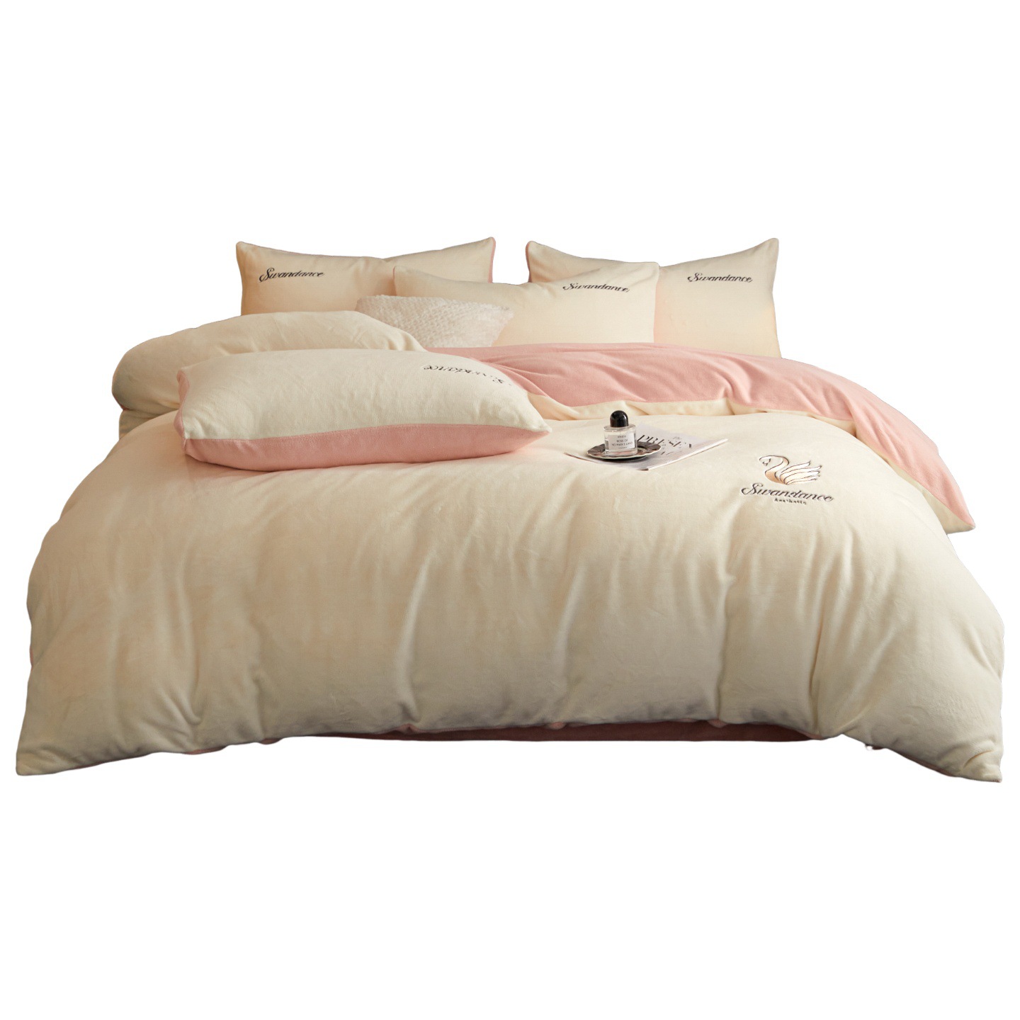 Duas caras leche de lana de cuatro piezas de invierno grueso lana de coral ropa de cama de lana cálida sábanas de flanela