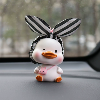 Decoration Car Accessories Internet Celebrity – Other Automotive Interior Supplies - black-striped-bow-white-duck-ornaments-no-mark-paste