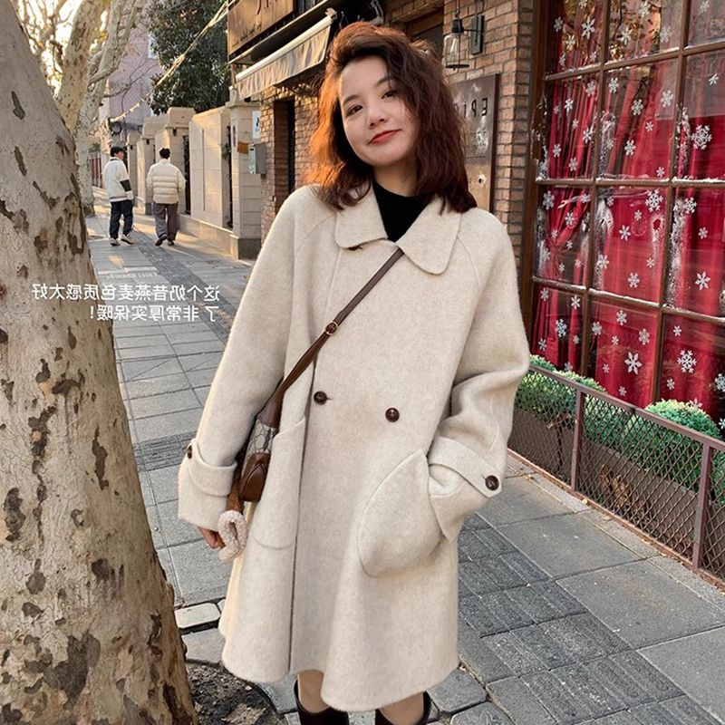 2024 가을과 겨울 새로운 두꺼운 모직 코트 여성용 중장 인형 칼라 케이프 버전 느슨한 모직 코트