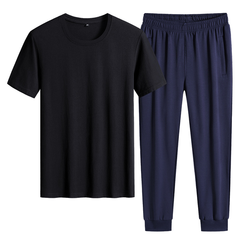 Trajes deportivos de verano delgados pantalones de manga corta de dos piezas de ropa de hombre casual camiseta de color sólido ropa deportiva se puede imprimir