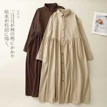 实拍2024秋季新款小翻领日系宽松遮肉连衣裙森林系文艺中长款裙子