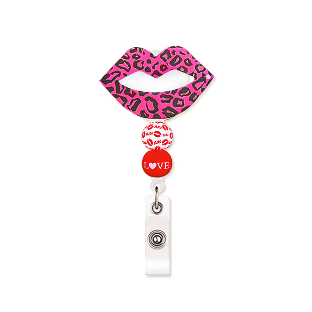 Día de San Valentín clip de cocodrilo giratorio insignia con cuentas carrete llave hebilla telescópica hebilla fácil de tirar