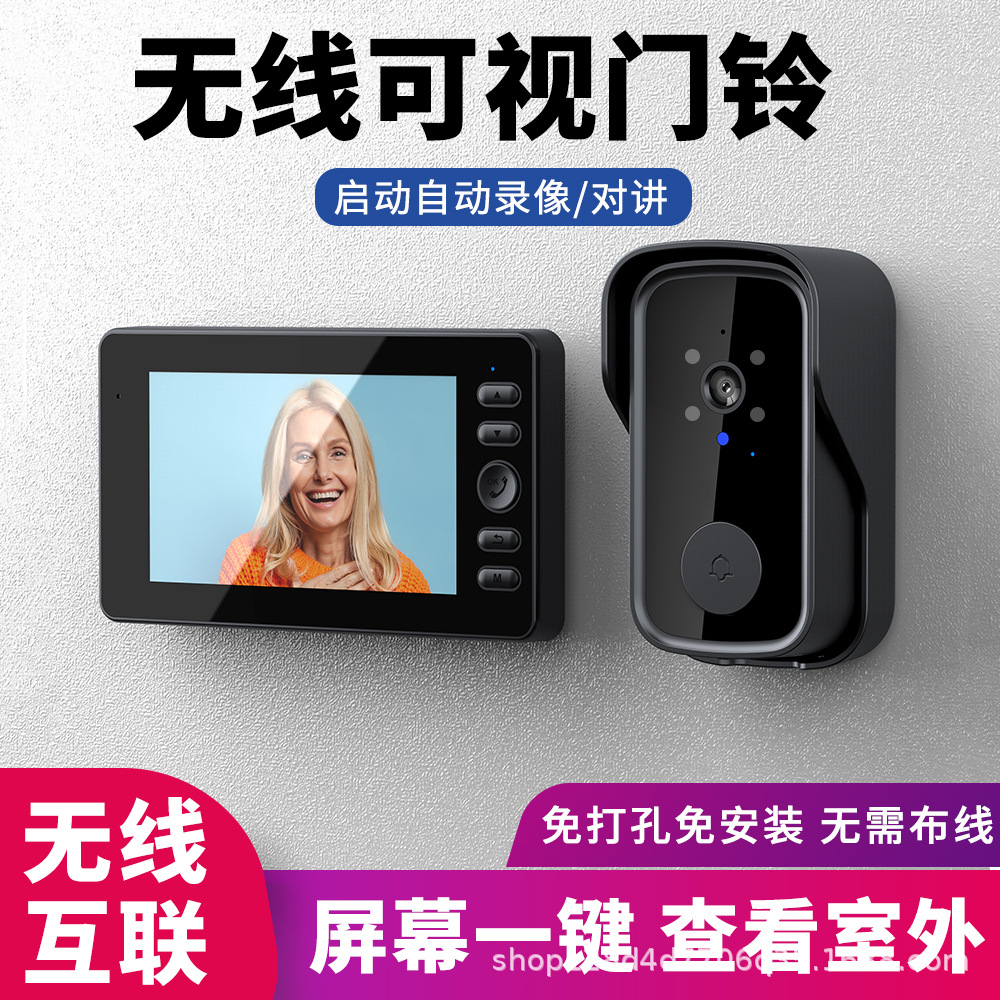 Nuevo timbre de video transfronterizo, ojo de gato electrónico para el hogar inteligente, sin perforación, visión nocturna de ultra alta definición, intercomunicador de activación activa